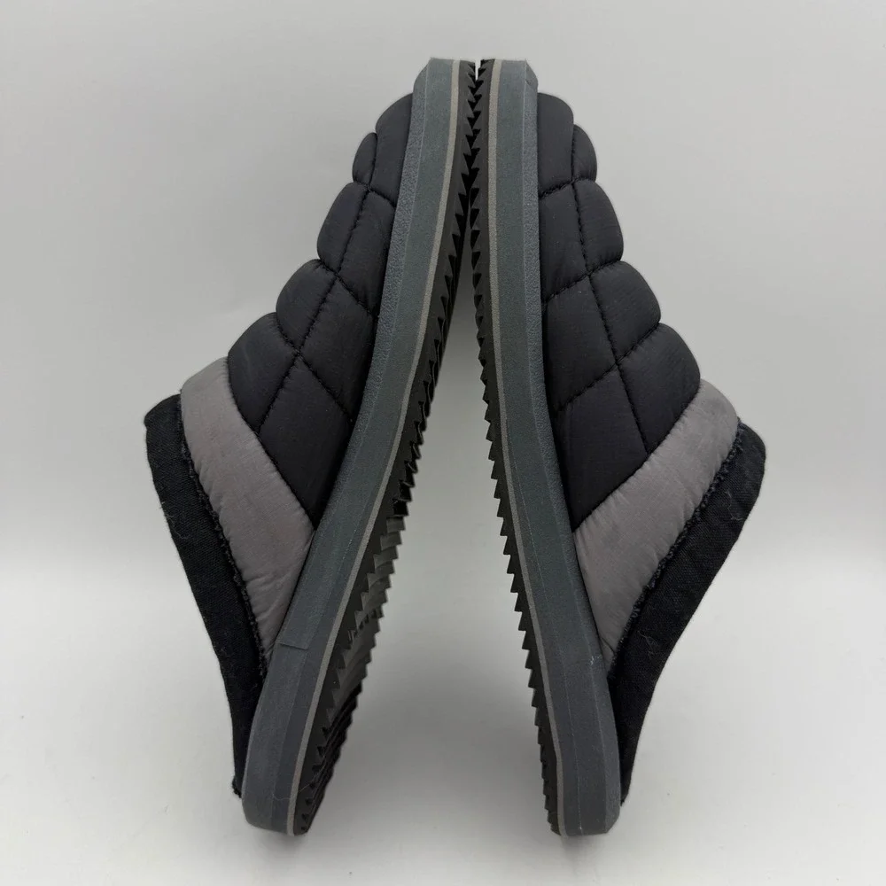 Sanuk Puff N Chill Slippers Youth 2 Black Grey Quilted Puffer Mule Bedroom Shoes